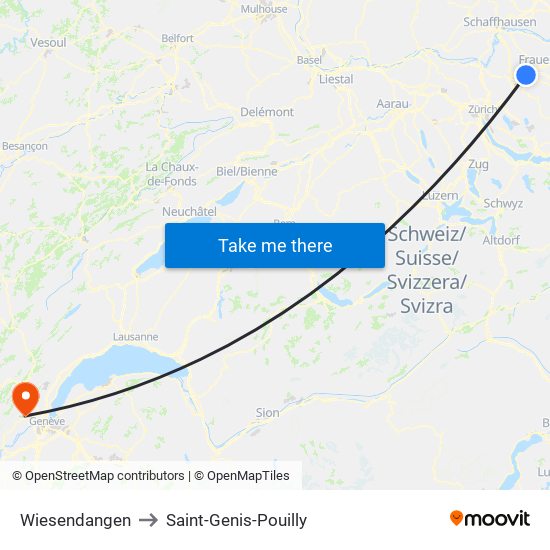 Wiesendangen to Saint-Genis-Pouilly map