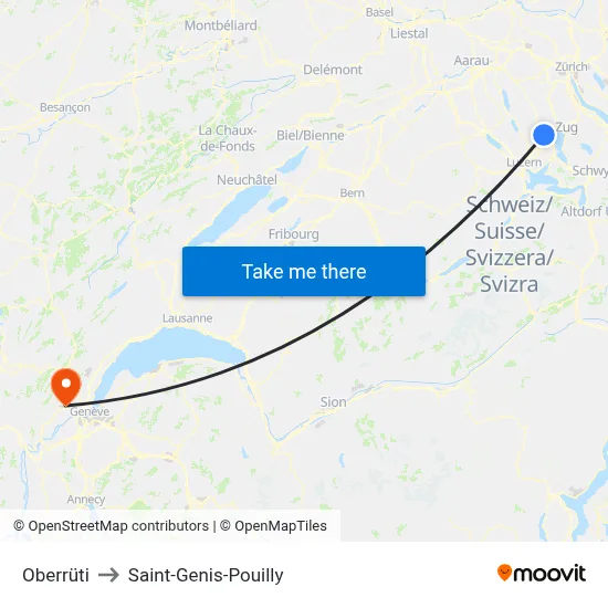 Oberrüti to Saint-Genis-Pouilly map