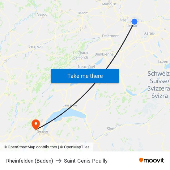 Rheinfelden (Baden) to Saint-Genis-Pouilly map