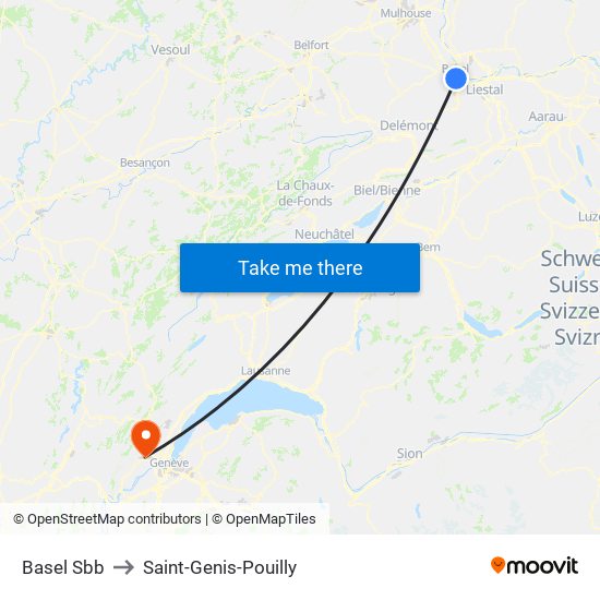 Basel Sbb to Saint-Genis-Pouilly map