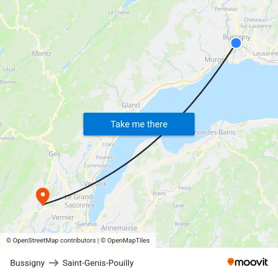 Bussigny to Saint-Genis-Pouilly map