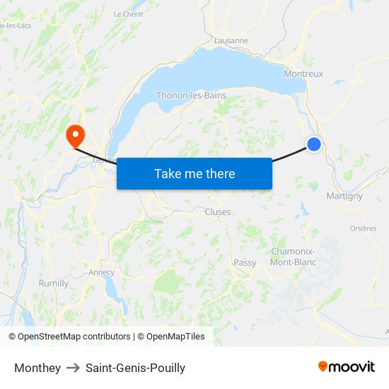 Monthey to Saint-Genis-Pouilly map