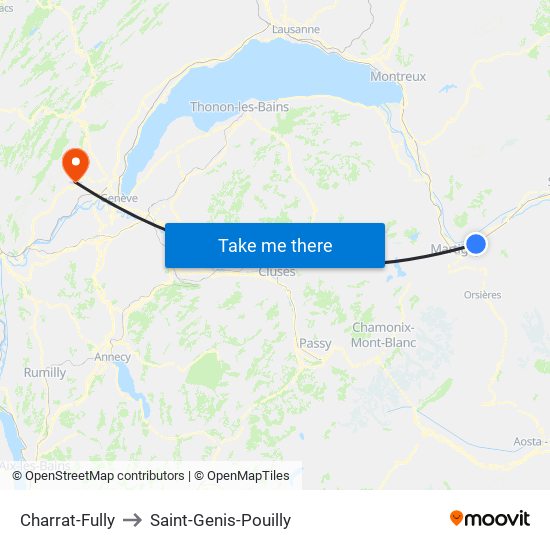 Charrat-Fully to Saint-Genis-Pouilly map