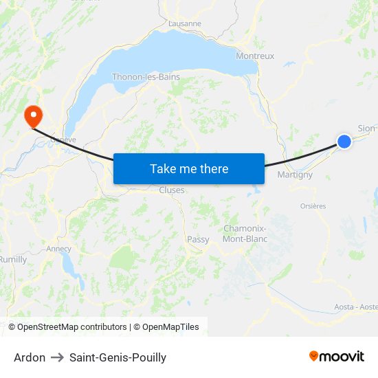 Ardon to Saint-Genis-Pouilly map