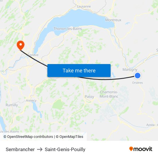 Sembrancher to Saint-Genis-Pouilly map