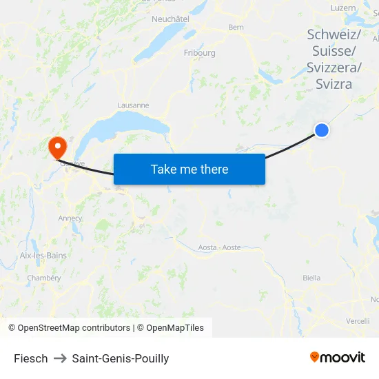 Fiesch to Saint-Genis-Pouilly map