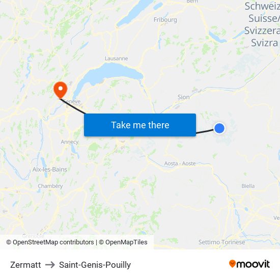 Zermatt to Saint-Genis-Pouilly map