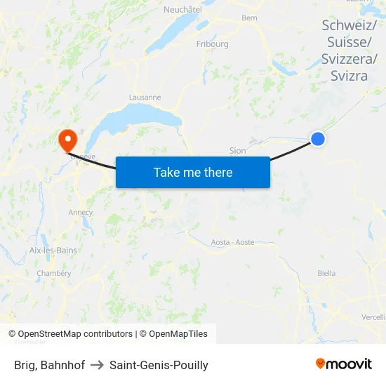 Brig, Bahnhof to Saint-Genis-Pouilly map