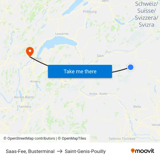 Saas-Fee, Busterminal to Saint-Genis-Pouilly map
