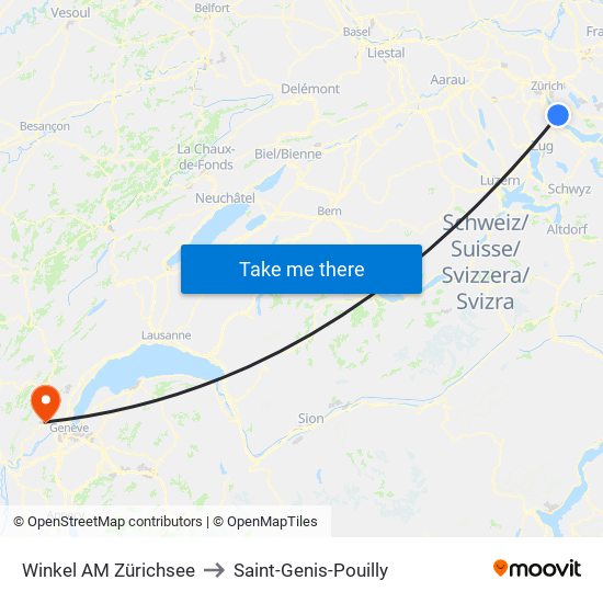 Winkel AM Zürichsee to Saint-Genis-Pouilly map