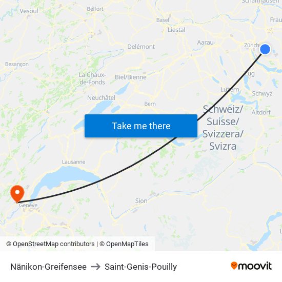 Nänikon-Greifensee to Saint-Genis-Pouilly map