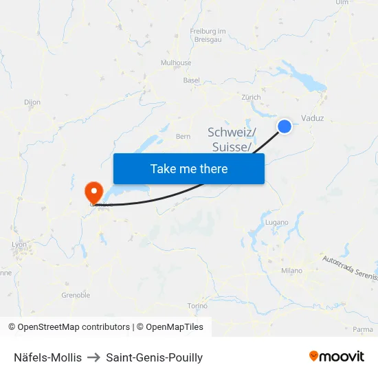 Näfels-Mollis to Saint-Genis-Pouilly map