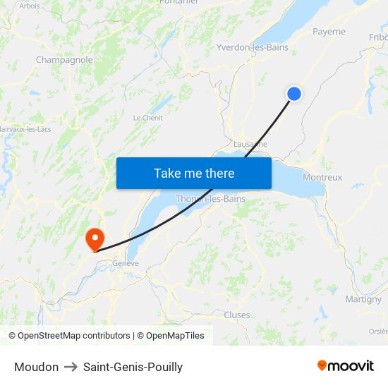 Moudon to Saint-Genis-Pouilly map