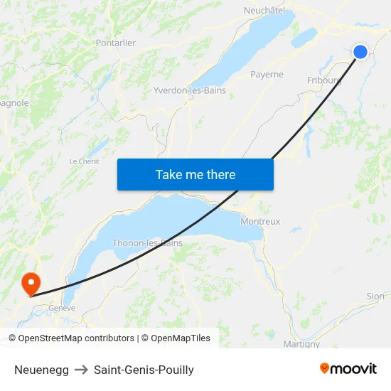 Neuenegg to Saint-Genis-Pouilly map