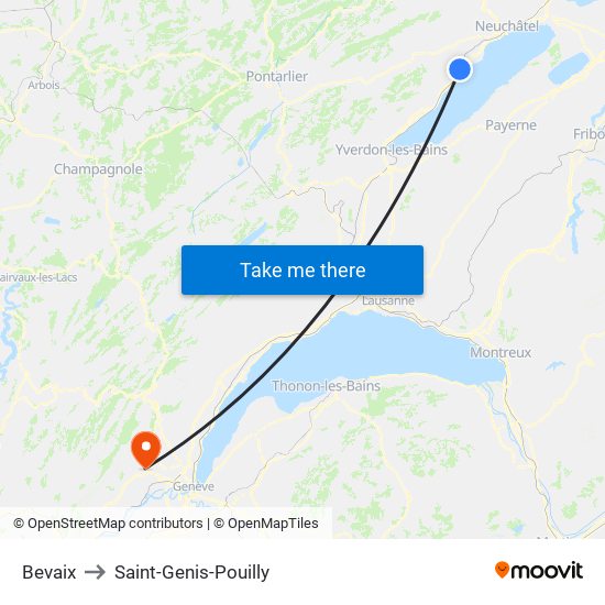 Bevaix to Saint-Genis-Pouilly map