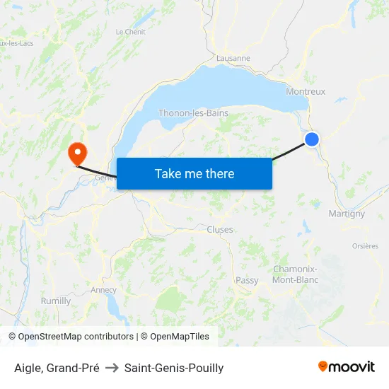 Aigle, Grand-Pré to Saint-Genis-Pouilly map