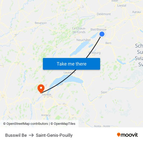 Busswil Be to Saint-Genis-Pouilly map