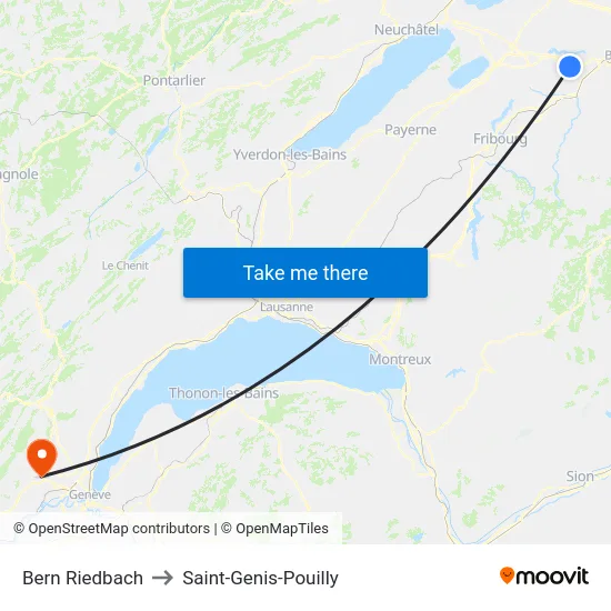 Bern Riedbach to Saint-Genis-Pouilly map