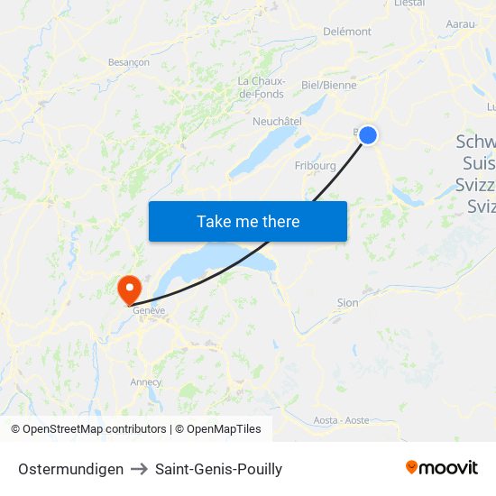 Ostermundigen to Saint-Genis-Pouilly map