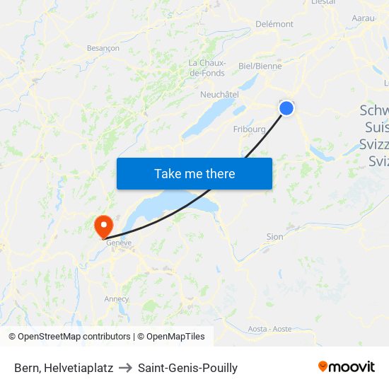 Bern, Helvetiaplatz to Saint-Genis-Pouilly map