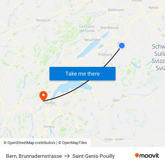 Bern, Brunnadernstrasse to Saint-Genis-Pouilly map