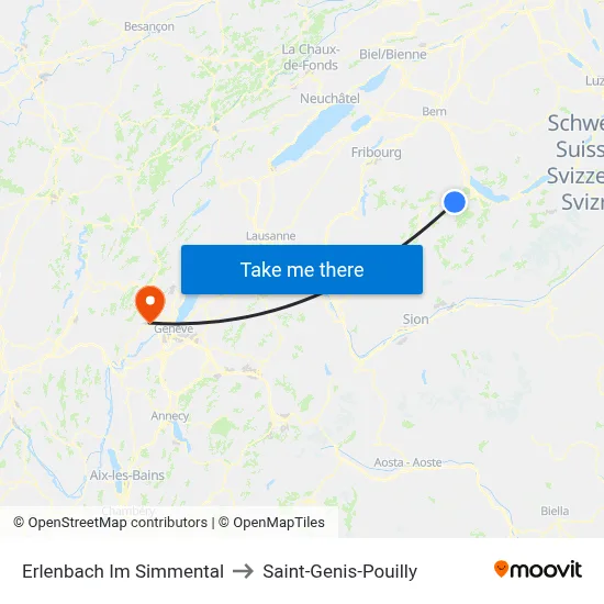 Erlenbach Im Simmental to Saint-Genis-Pouilly map
