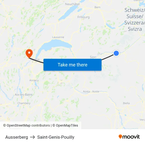 Ausserberg to Saint-Genis-Pouilly map