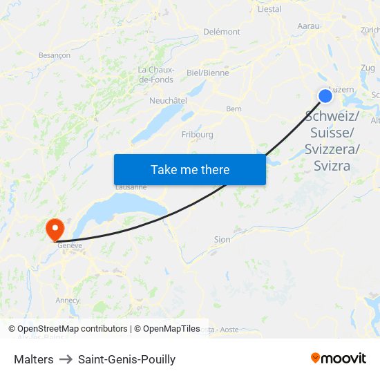 Malters to Saint-Genis-Pouilly map