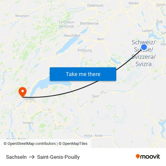 Sachseln to Saint-Genis-Pouilly map