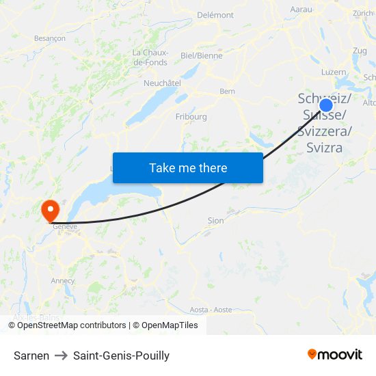 Sarnen to Saint-Genis-Pouilly map