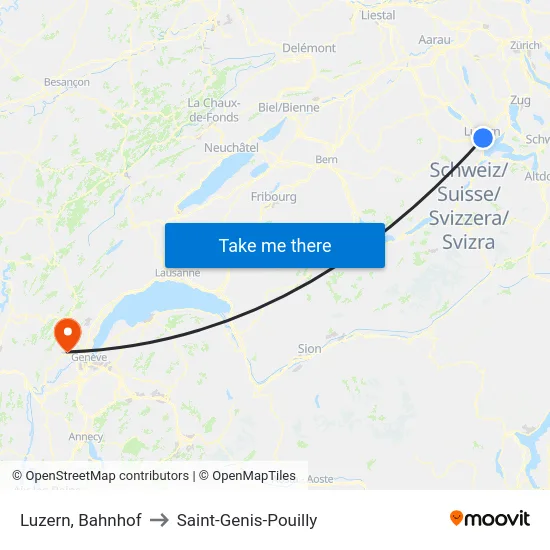 Luzern, Bahnhof to Saint-Genis-Pouilly map