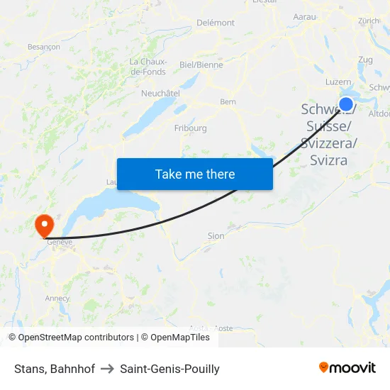 Stans, Bahnhof to Saint-Genis-Pouilly map
