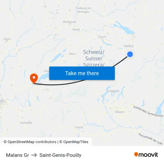Malans Gr to Saint-Genis-Pouilly map