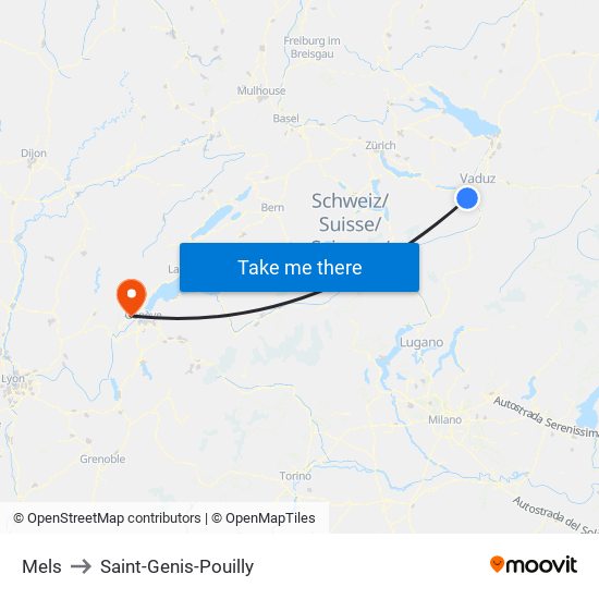 Mels to Saint-Genis-Pouilly map