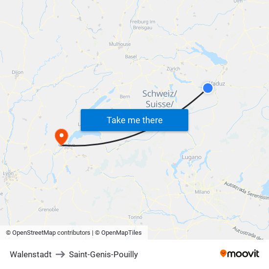 Walenstadt to Saint-Genis-Pouilly map