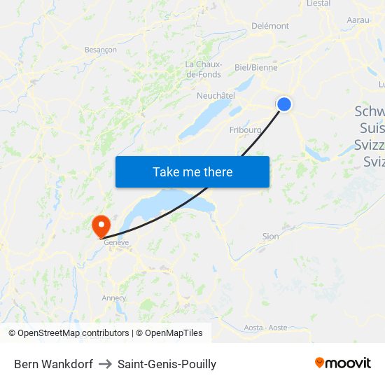 Bern Wankdorf to Saint-Genis-Pouilly map