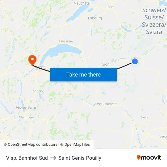 Visp, Bahnhof Süd to Saint-Genis-Pouilly map