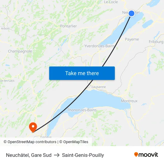Neuchâtel, Gare Sud to Saint-Genis-Pouilly map