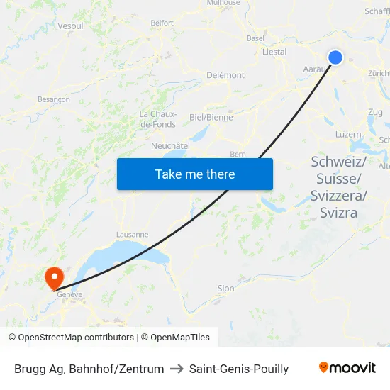 Brugg Ag, Bahnhof/Zentrum to Saint-Genis-Pouilly map