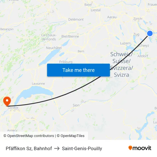 Pfäffikon Sz, Bahnhof to Saint-Genis-Pouilly map