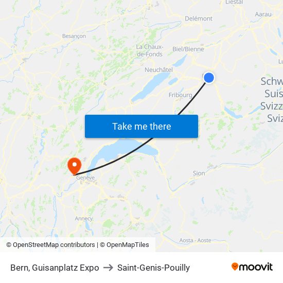Bern, Guisanplatz Expo to Saint-Genis-Pouilly map