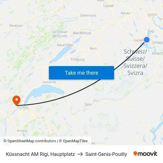 Küssnacht AM Rigi, Hauptplatz to Saint-Genis-Pouilly map
