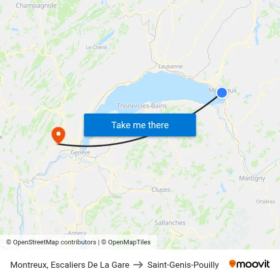 Montreux, Escaliers De La Gare to Saint-Genis-Pouilly map