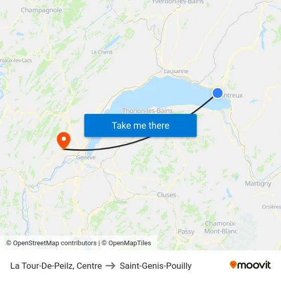 La Tour-De-Peilz, Centre to Saint-Genis-Pouilly map