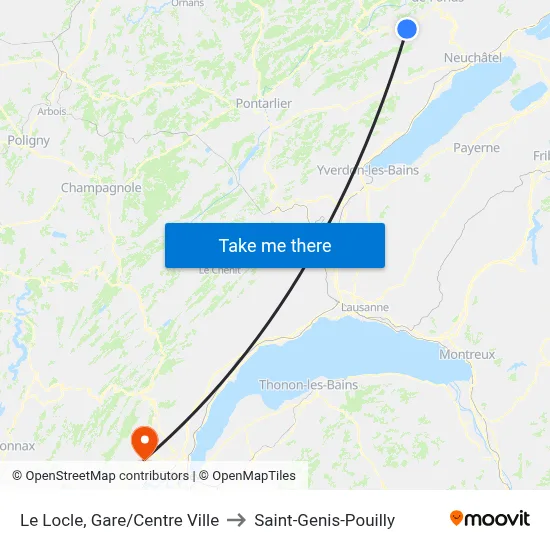 Le Locle, Gare/Centre Ville to Saint-Genis-Pouilly map