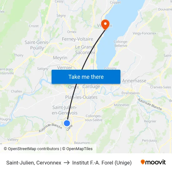 Saint-Julien, Cervonnex to Institut F.-A. Forel (Unige) map