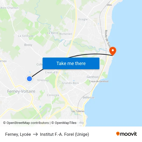 Ferney, Lycée to Institut F.-A. Forel (Unige) map
