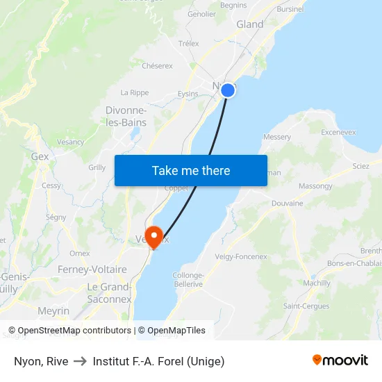 Nyon, Rive to Institut F.-A. Forel (Unige) map