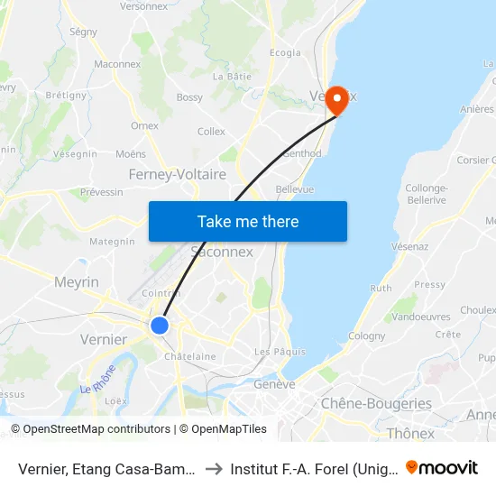 Vernier, Etang Casa-Bamba to Institut F.-A. Forel (Unige) map