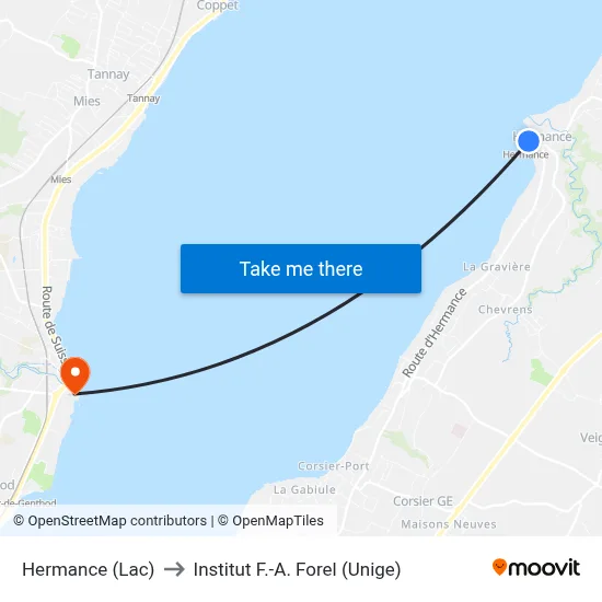 Hermance (Lac) to Institut F.-A. Forel (Unige) map